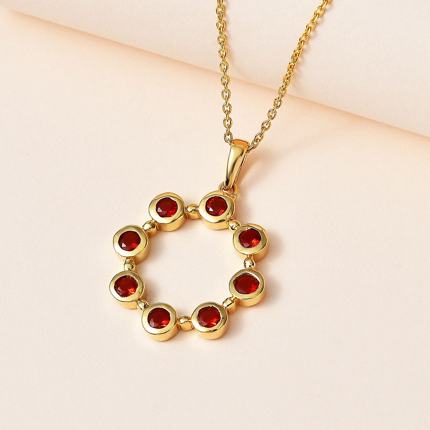 Salamanca Fire Opal Eclipse Pendant with Chain (Size 20) in 18K Gold Vermeil Sterling Silver
