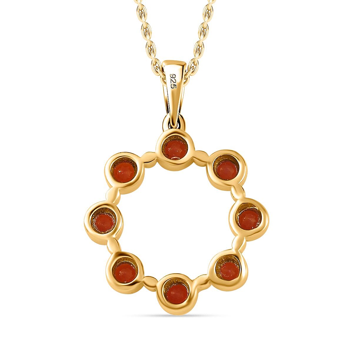 Salamanca Fire Opal Eclipse Pendant with Chain (Size 20) in 18K Gold Vermeil Sterling Silver