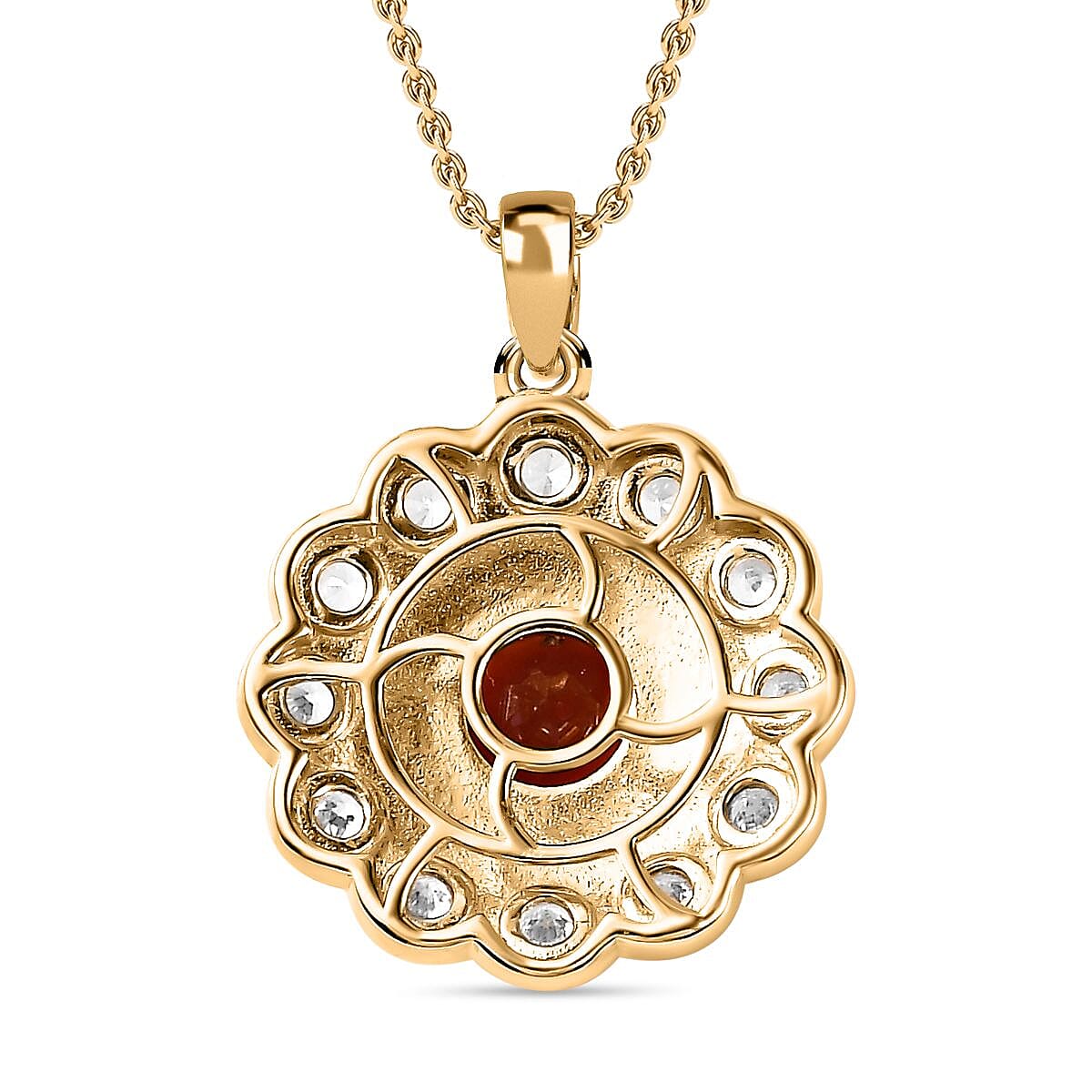 Salamanca Fire Opal & Natural Zircon Pendant with Chain (Size 20) in 18K Gold Plated Sterling Silver 1.20 Ct. Salamanca Fire Opal & Natural Zircon Pendant with Chain (Size 20) in 18K Gold Plated Sterling Silver 1.20 Ct.
