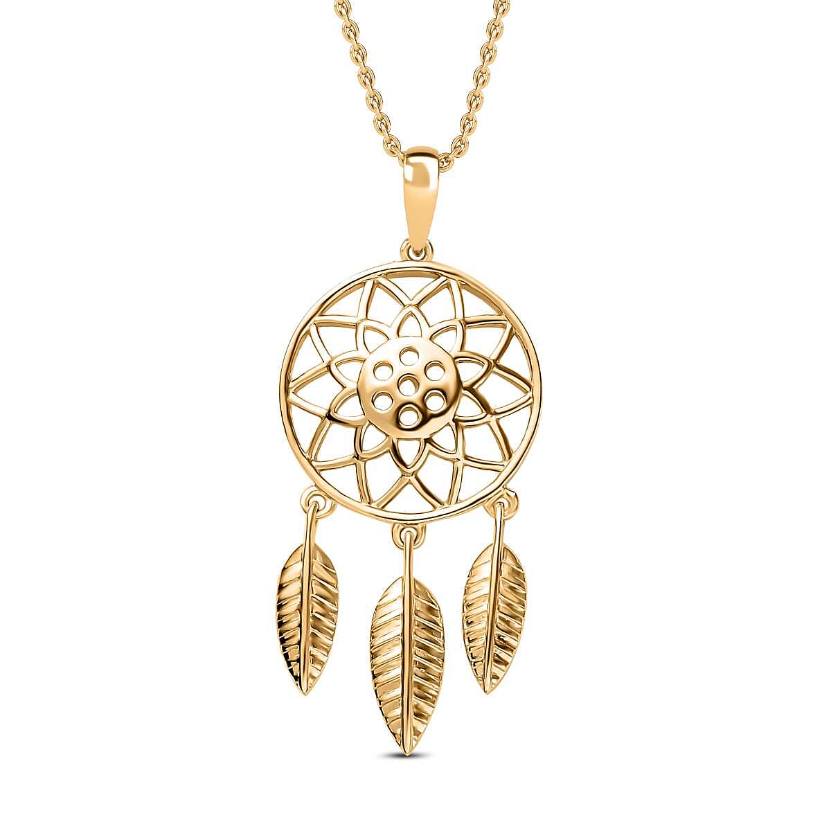 Dream Catcher Pendant with Chain (Size 20) in 18K Vermeil YG Plated Sterling Silver, Silver Wt. 6.26 Gms