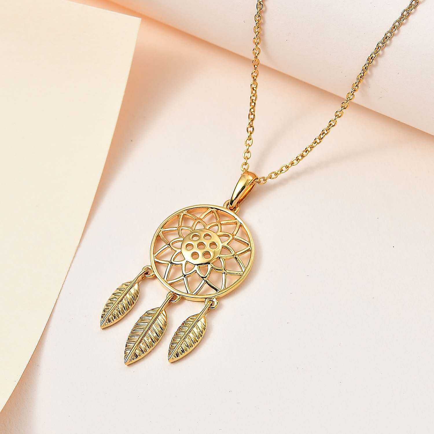 Dream Catcher Pendant with Chain (Size 20) in 18K Vermeil YG Plated Sterling Silver, Silver Wt. 6.26 Gms