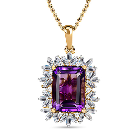 Moroccan Amethyst & Natural Zircon Pendant with Chain (Size 20) in Vermeil YG Plated Sterling Silver 9.60 Ct,