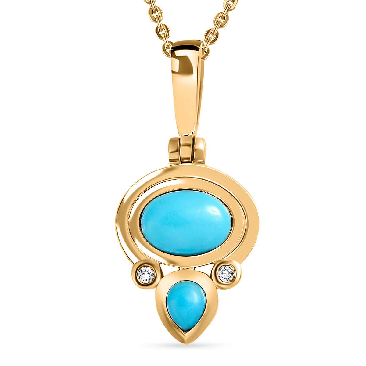Arizona Sleeping Beauty Turquoise & Natural Zircon Pendant with Chain (Size 20) in 18K Vermeil YG Plated Sterling Silver, Silver Wt. 5.12 Gms
