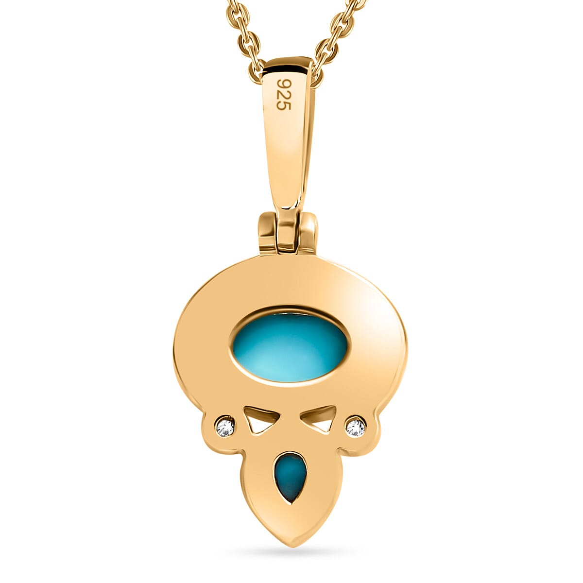 Arizona Sleeping Beauty Turquoise & Natural Zircon Pendant with Chain (Size 20) in 18K Gold Vermeil Sterling Silver