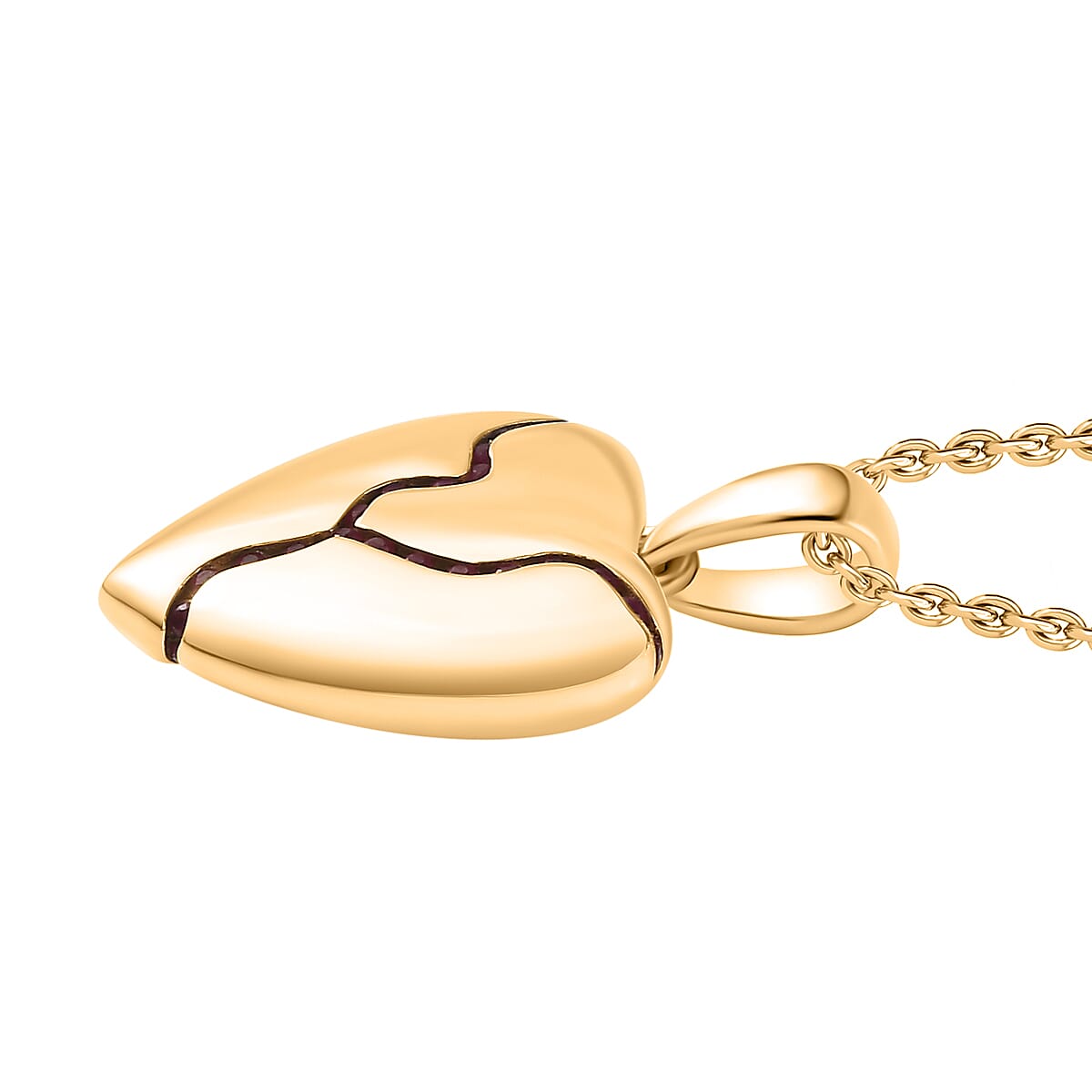 Designer Inspired - Ruby Heart Pendant with Chain (Size 20) in 18K Gold Vermeil Sterling Silver