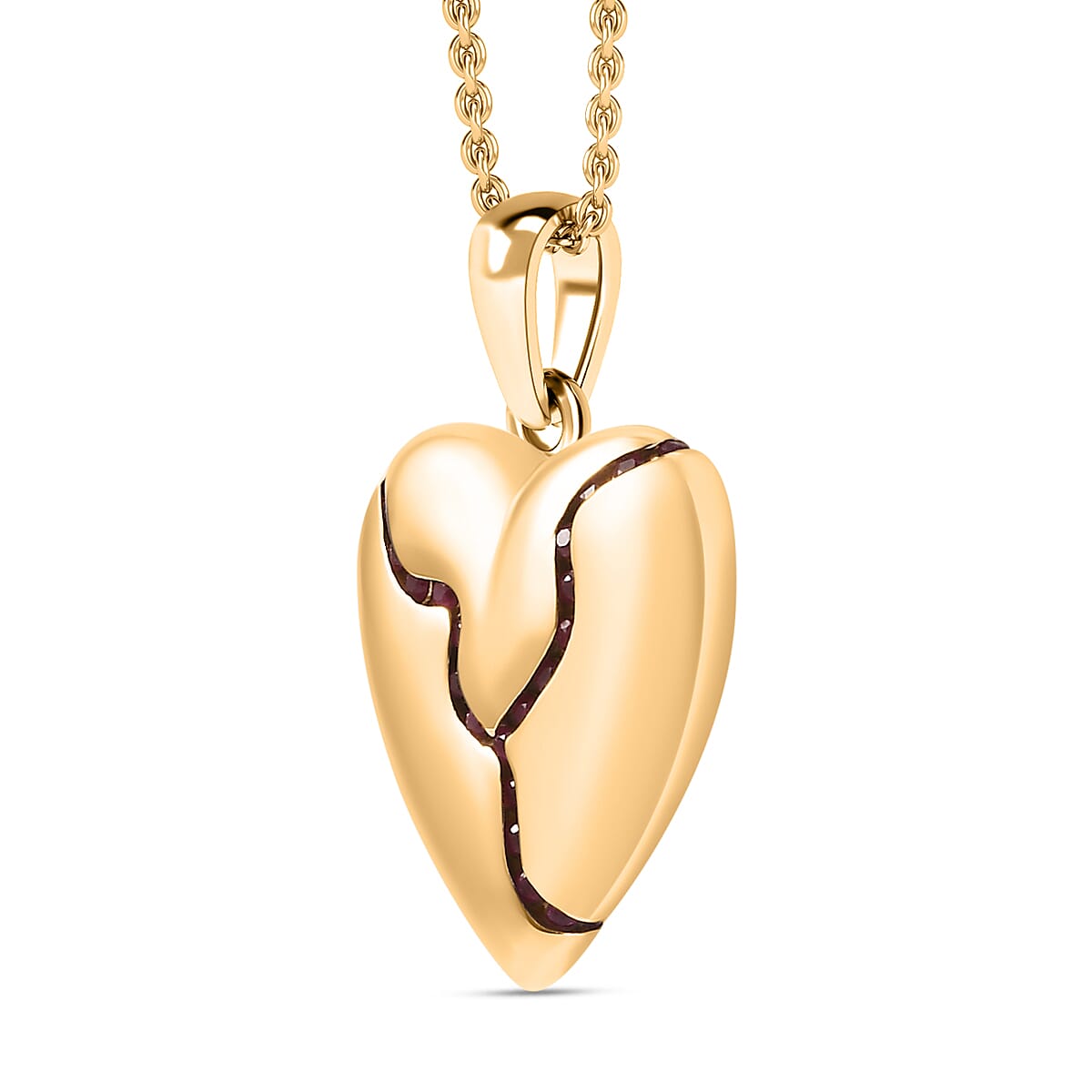 Designer Inspired - Ruby Heart Pendant with Chain (Size 20) in 18K Gold Vermeil Sterling Silver