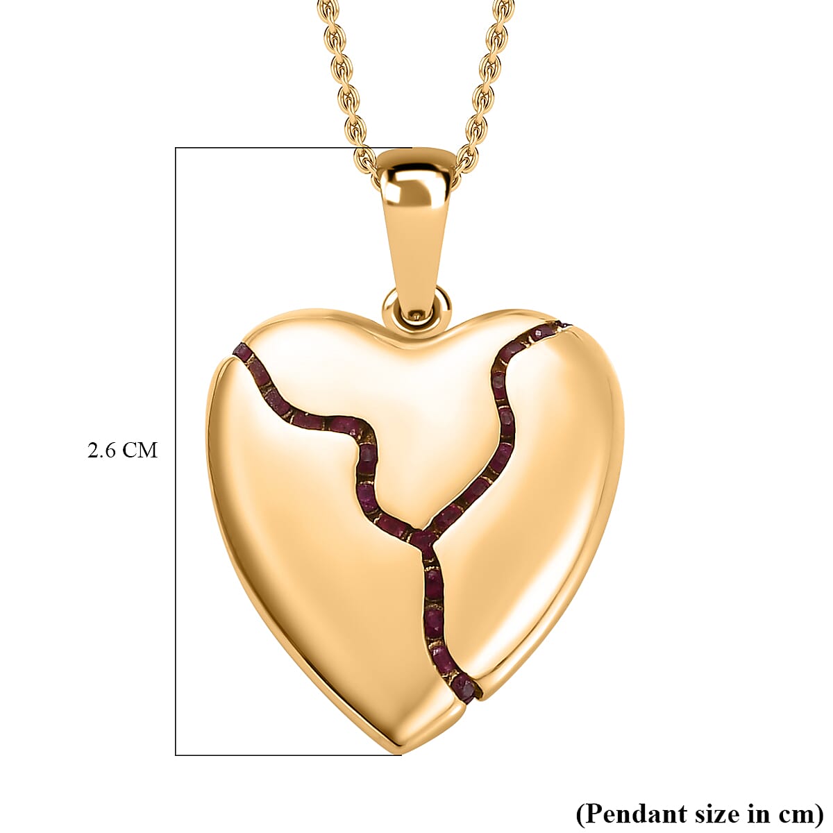 Designer Inspired - Ruby Heart Pendant with Chain (Size 20) in 18K Gold Vermeil Sterling Silver