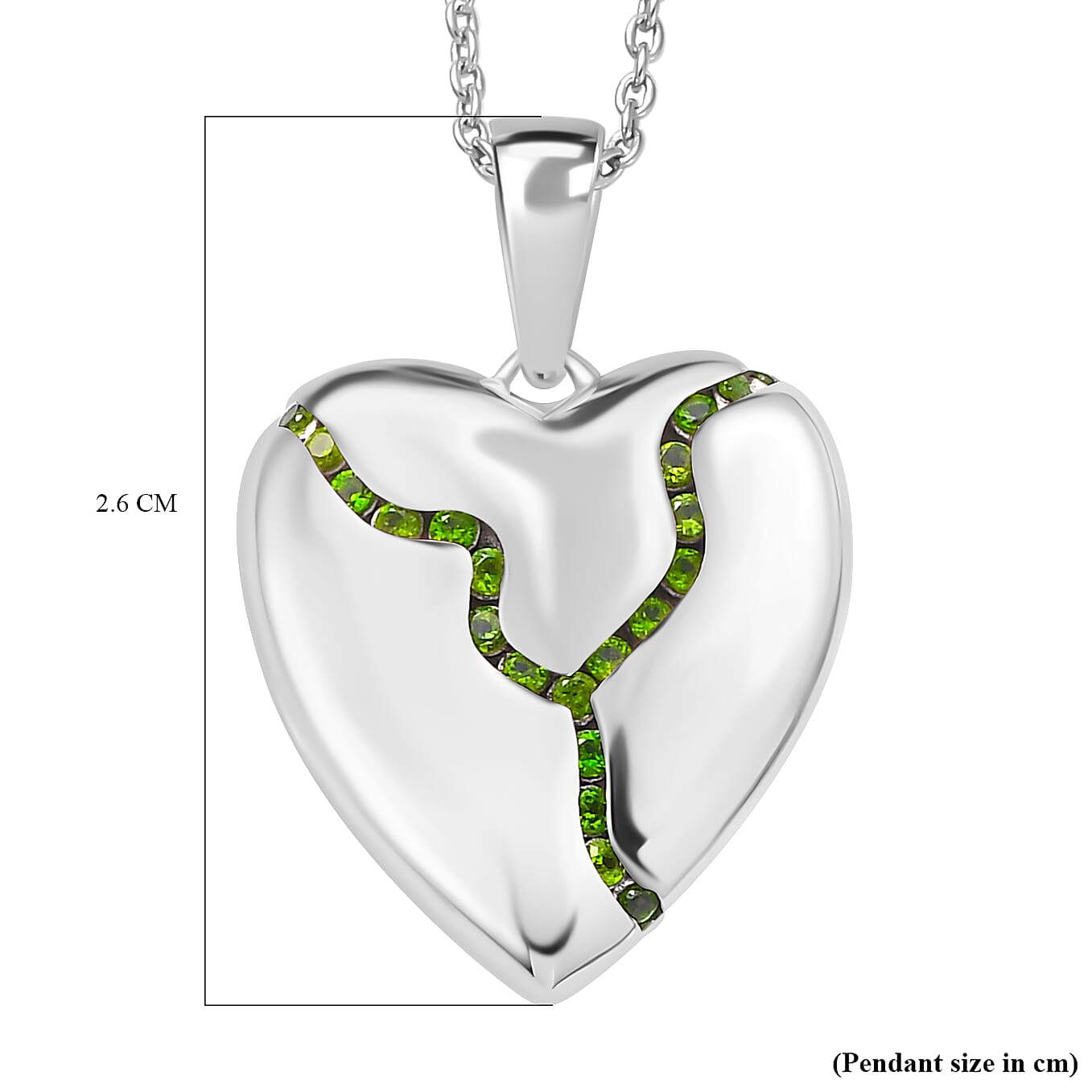 Designer Inspired - Natural Chrome Diopside Heart Pendant (Size 20) in Platinum Overlay Sterling Silver