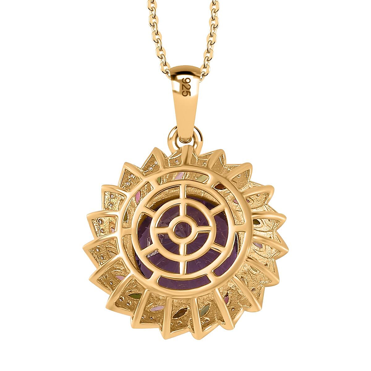TJC EXCLUSIVE HANABI CUT  - Amethyst & Multi Tourmaline Pendant with Chain (Size 20) in 18K Gold Vermeil Sterling Silver 11.20 Ct.