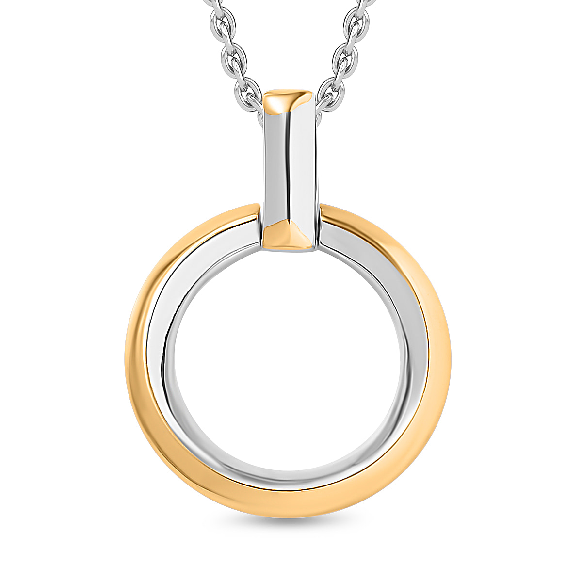 Designer Inspired Circle Pendant in Platinum and 18K Yellow Gold Vermeil Plated Sterling Silver with Chain (Size 20)