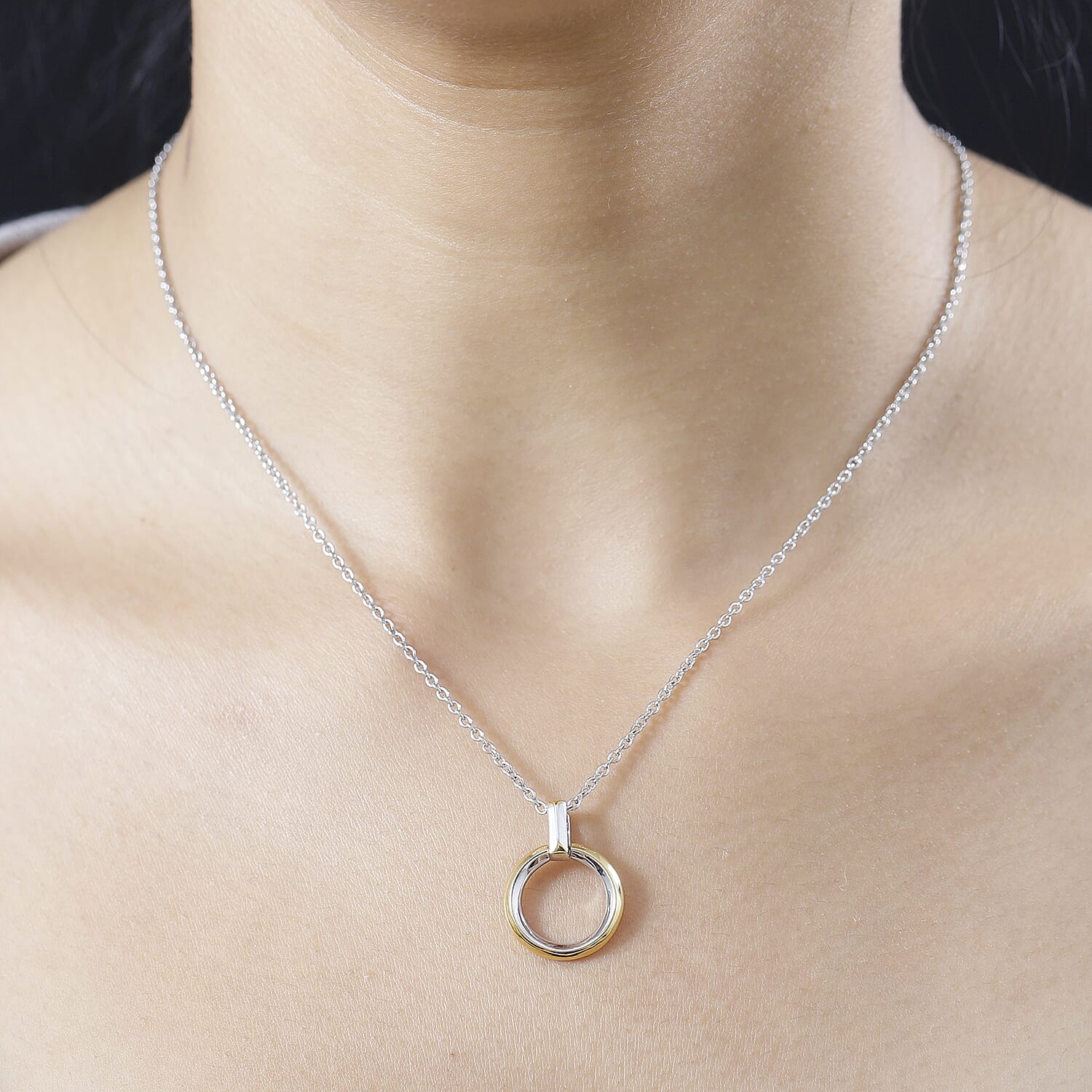 Designer Inspired Circle Pendant in 18K Gold & Platinum Vermeil Sterling Silver with Chain (Size 20)