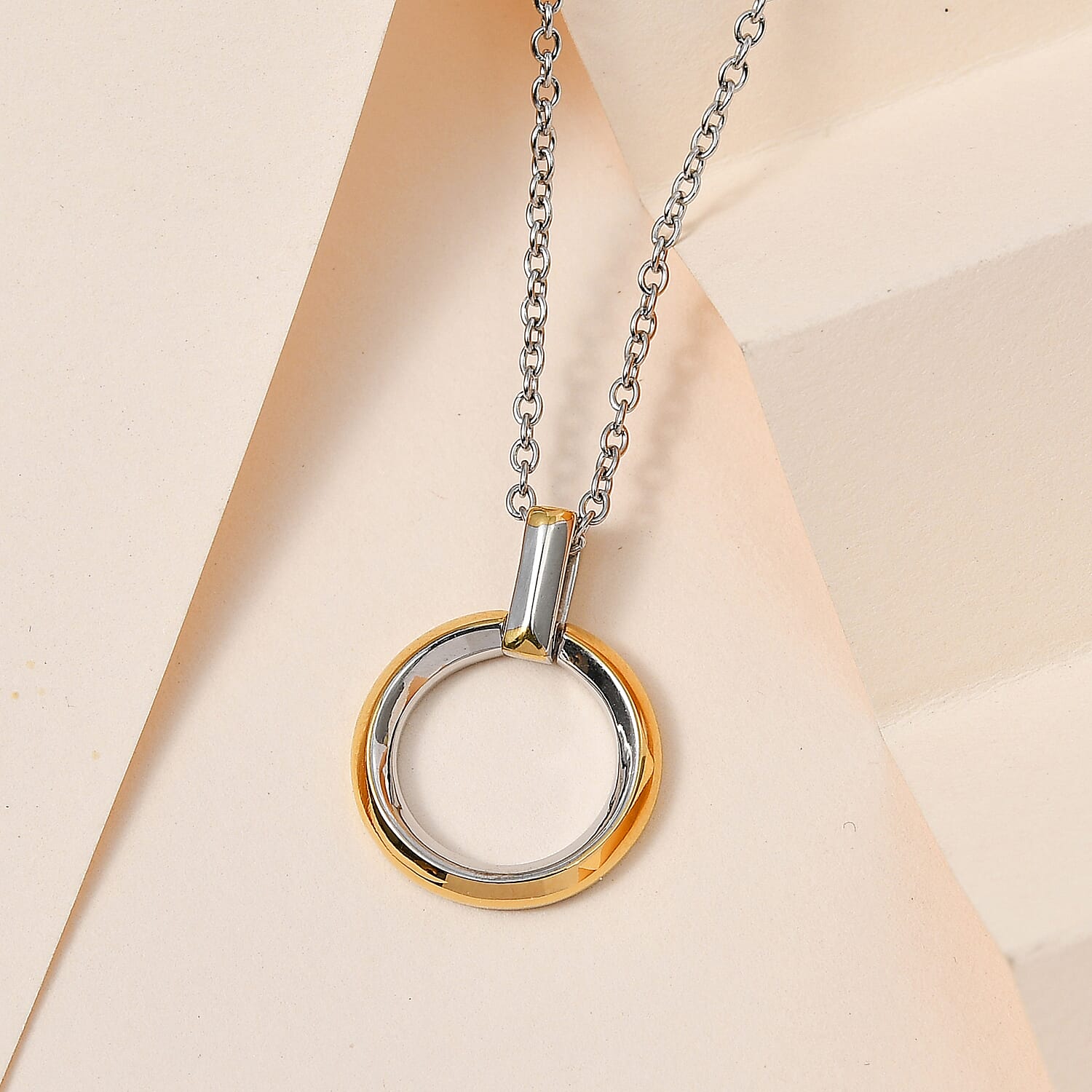 Designer Inspired Circle Pendant in 18K Gold & Platinum Vermeil Sterling Silver with Chain (Size 20)