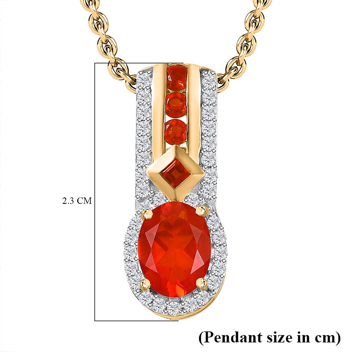 Salamanca Fire Opal & Natural Zircon Pendant with Chain (Size 20) in 18K Yellow Gold Vermeil Plated Sterling Silver 1.30 Ct.