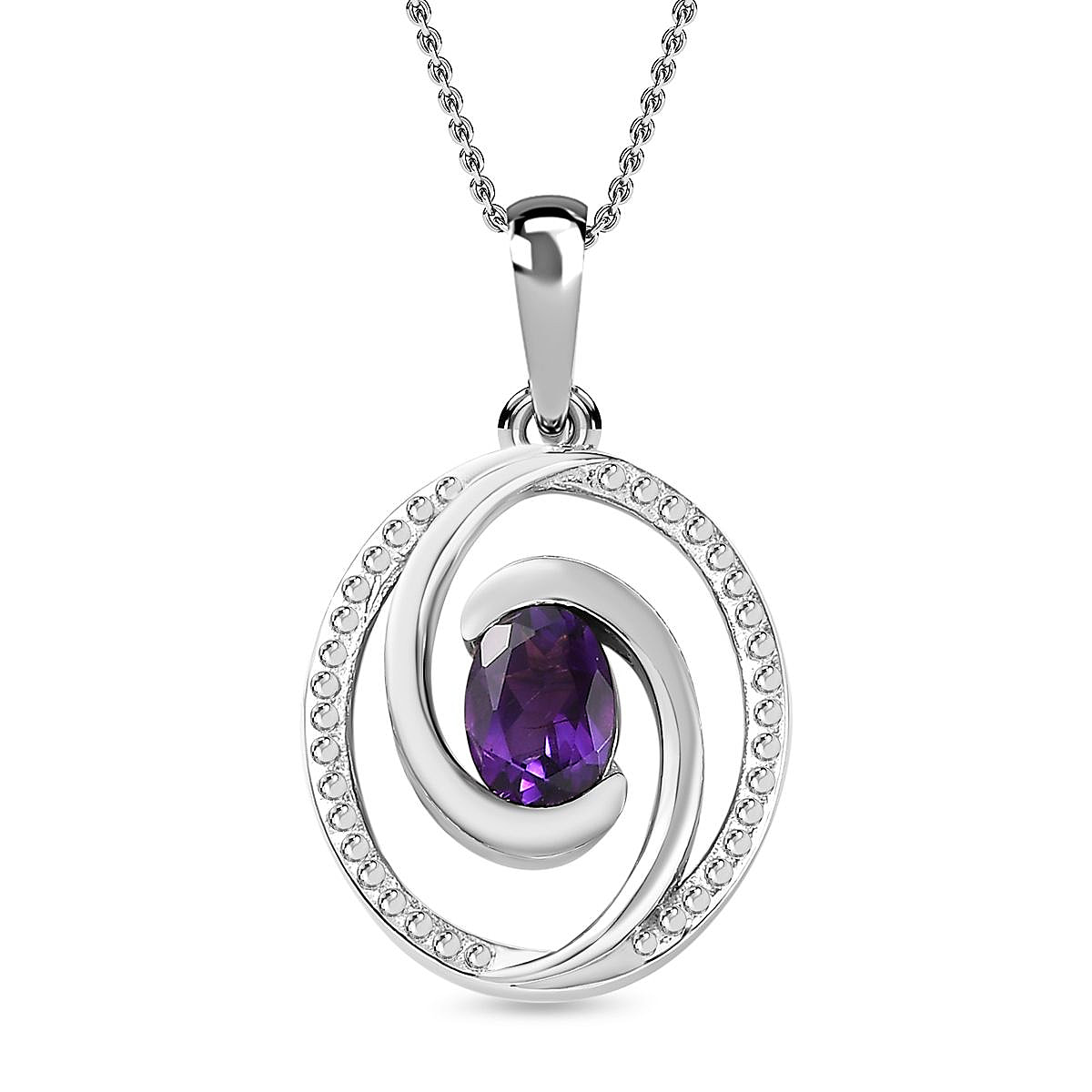 Moroccan Amethyst Solitaire Pendant with Chain (Size 20) in Platinum Overlay Sterling Silver, Silver Wt 5.44 GM