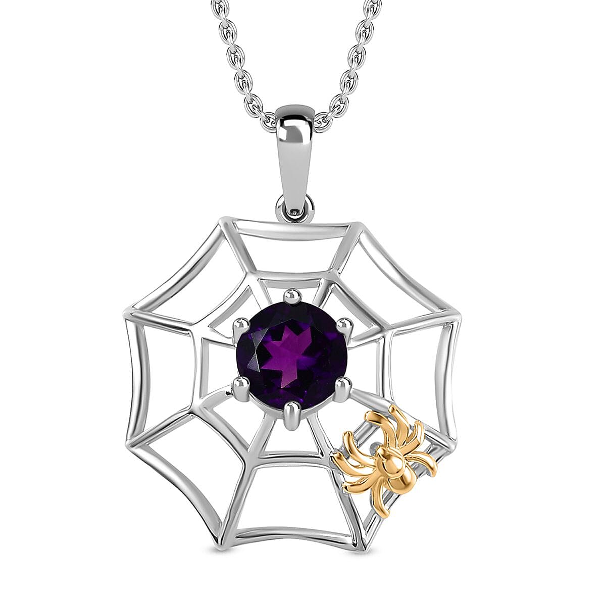 Moroccan Amethyst Spider Web Pendant with Chain (Size 20) in 18K Yellow Gold Vermeil & Platinum Plated Sterling Silver 1.30 Ct.