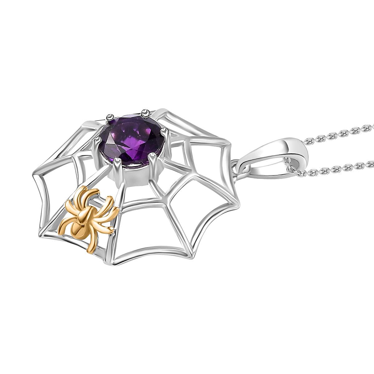 Moroccan Amethyst Spider Web Pendant with Chain (Size 20) in 18K Yellow Gold Vermeil & Platinum Plated Sterling Silver 1.30 Ct.