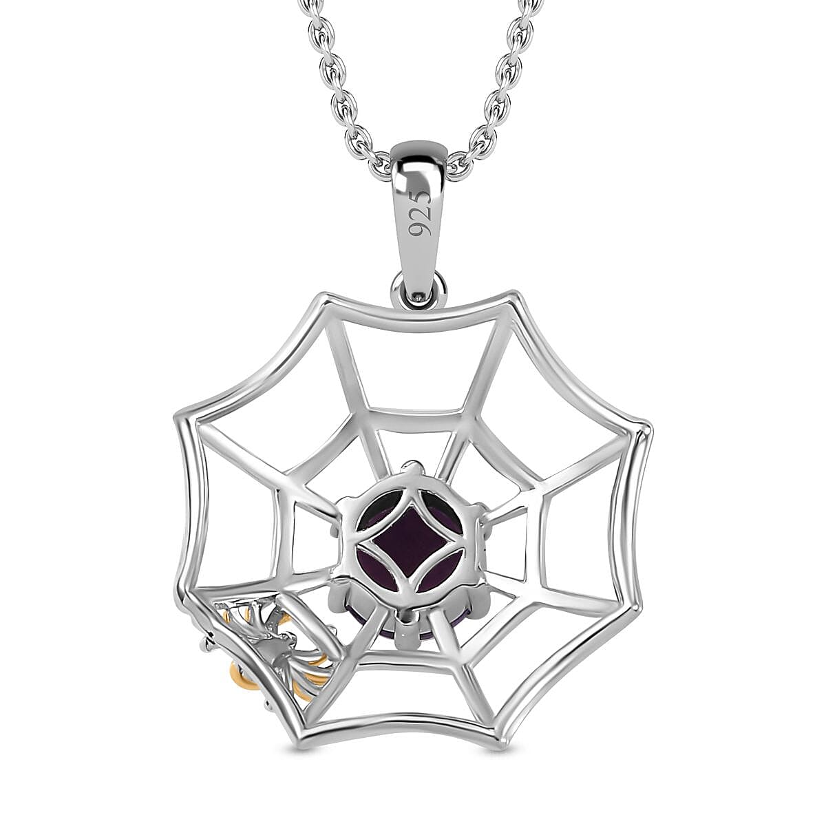 Moroccan Amethyst Spider Web Pendant with Chain (Size 20) in 18K Yellow Gold Vermeil & Platinum Plated Sterling Silver 1.30 Ct.