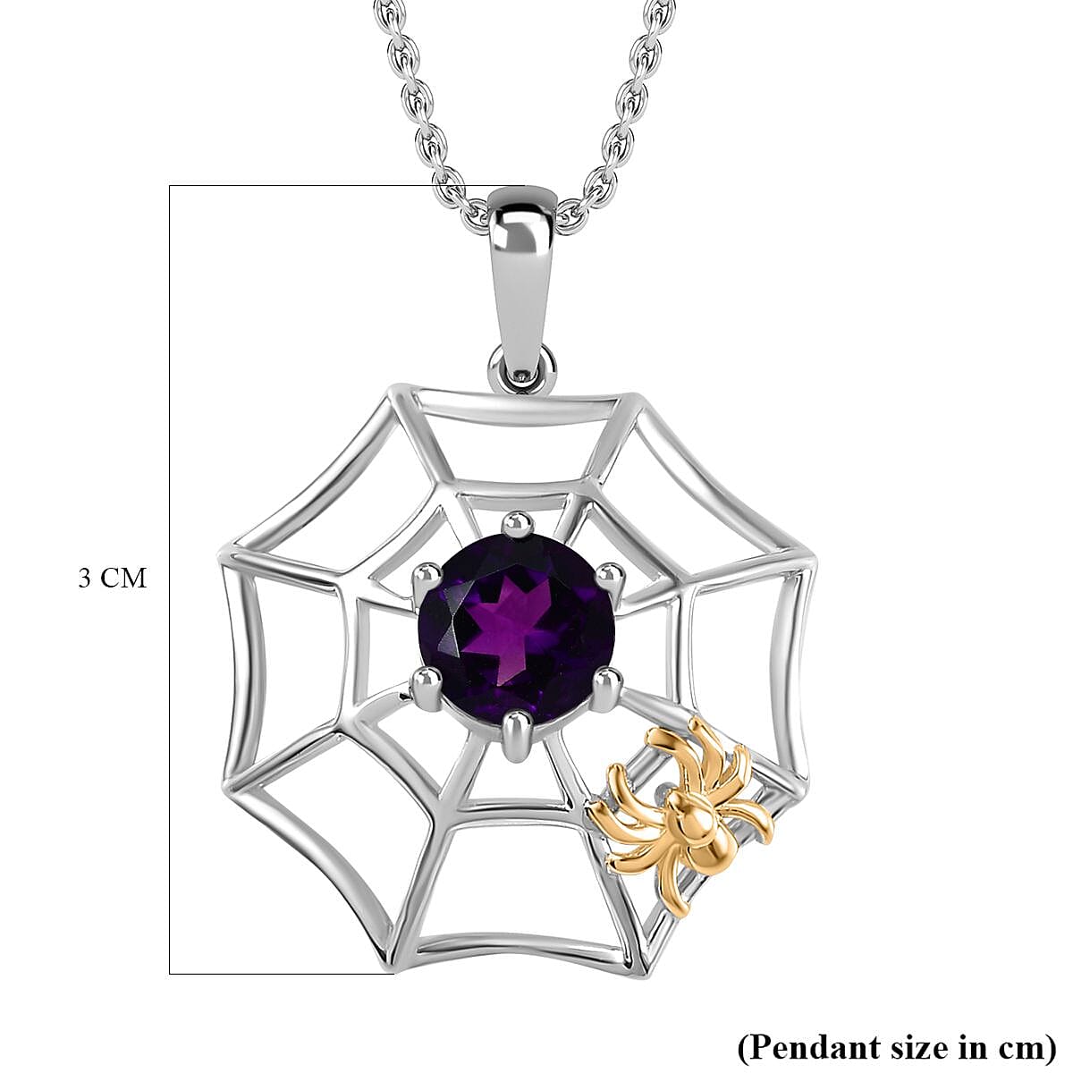 Moroccan Amethyst Spider Web Pendant with Chain (Size 20) in 18K Yellow Gold Vermeil & Platinum Plated Sterling Silver 1.30 Ct.