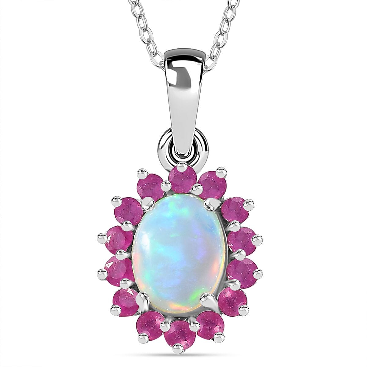 Ethiopian Opal,  African Ruby Pendant with Chain (Size 20) in Platinum Overlay Sterling Silver 0.62 ct  1.800  Ct.