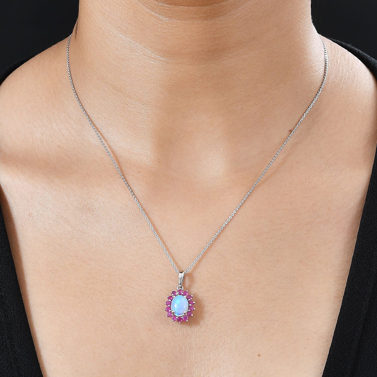 Ethiopian Opal,  African Ruby Pendant with Chain (Size 20) in Platinum Overlay Sterling Silver 0.62 ct  1.800  Ct.