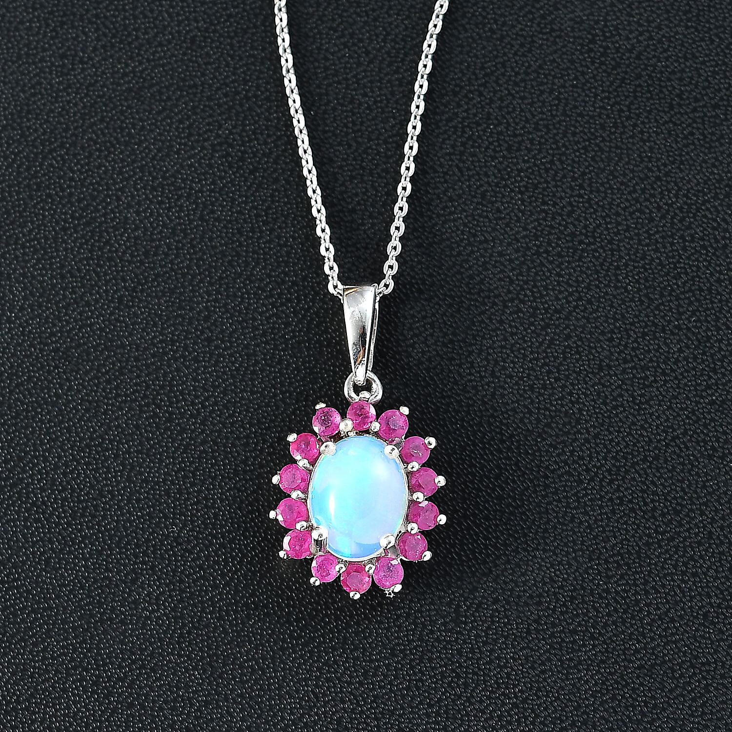 Ethiopian Opal,  African Ruby Pendant with Chain (Size 20) in Platinum Overlay Sterling Silver 0.62 ct  1.800  Ct.