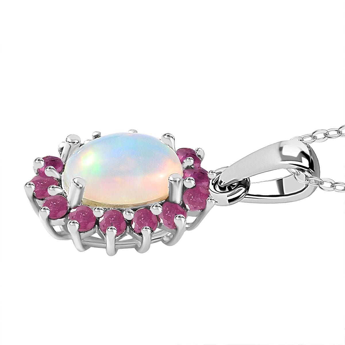 Ethiopian Opal,  African Ruby Pendant with Chain (Size 20) in Platinum Overlay Sterling Silver 0.62 ct  1.800  Ct.