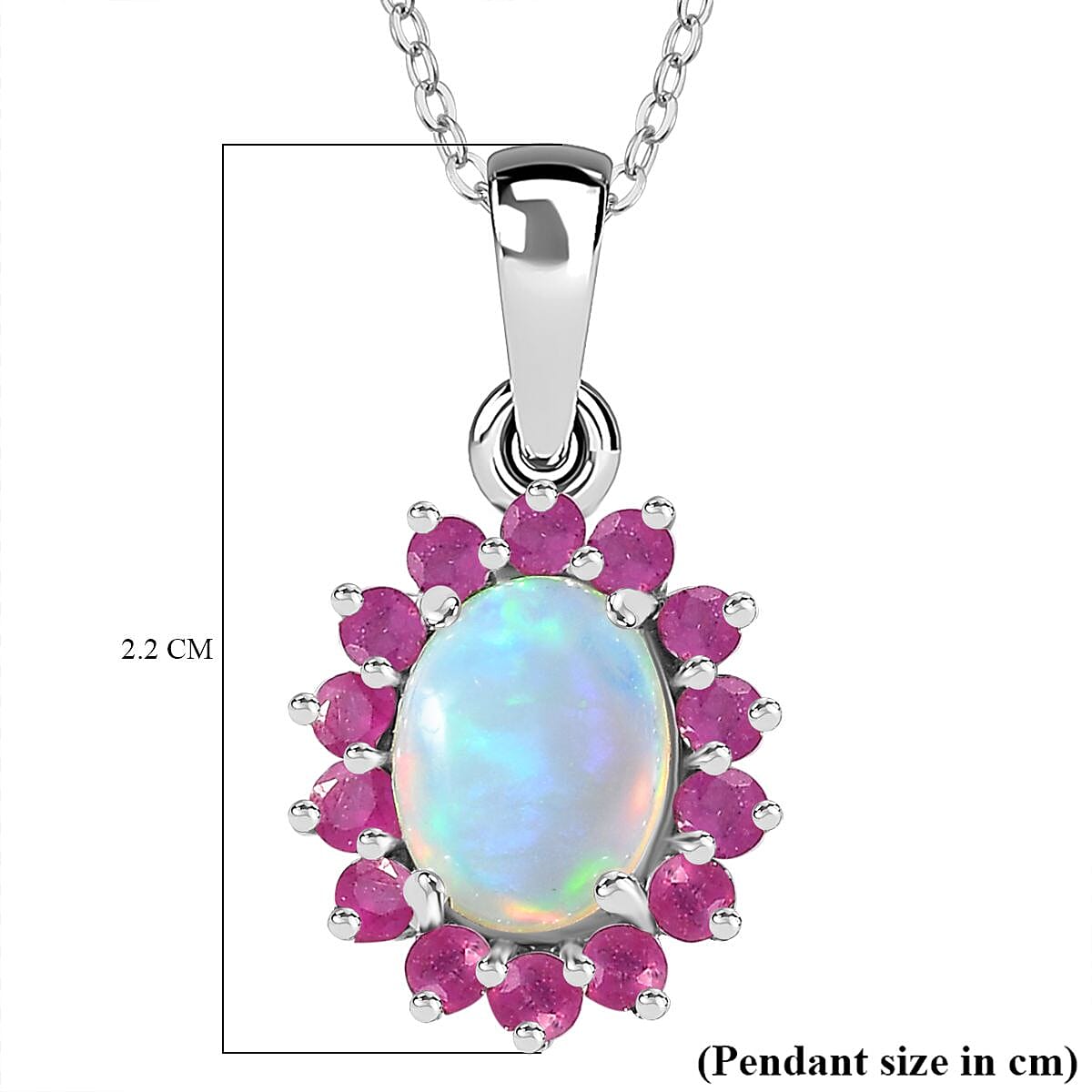 Ethiopian Opal,  African Ruby Pendant with Chain (Size 20) in Platinum Overlay Sterling Silver 0.62 ct  1.800  Ct.