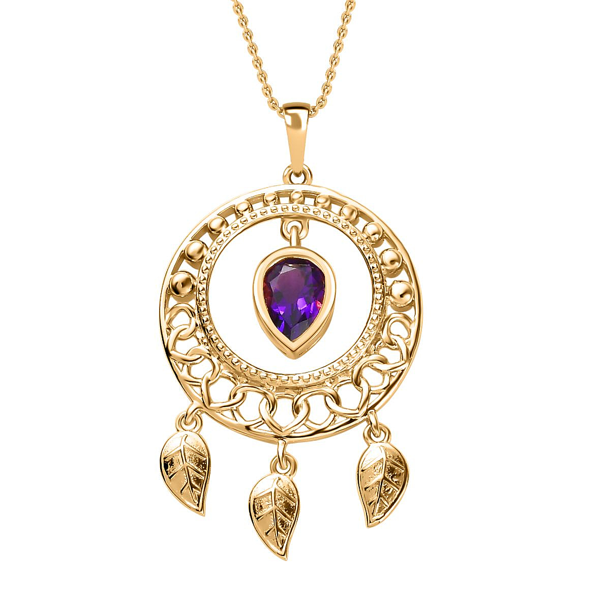 Moroccan Amethyst Pendant with Chain (Size 20) in 18K Vermeil YG Plated  Sterling Silver Wt. 8.17 Gms 1.060 Ct.