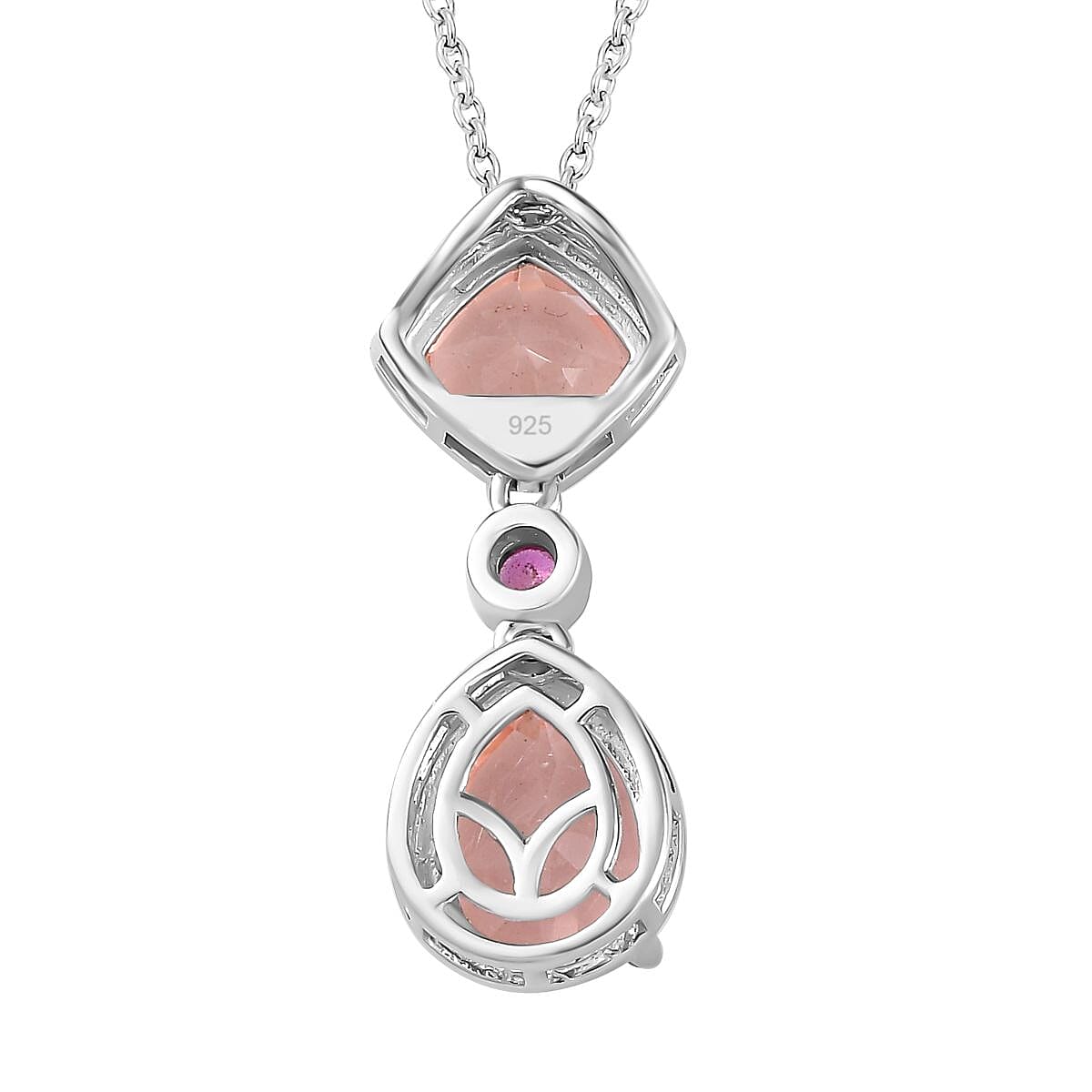 Morganite Colour Quartz & African Ruby Pendant with Chain (Size 20) in Platinum Overlay Sterling Silver 4.50 Ct