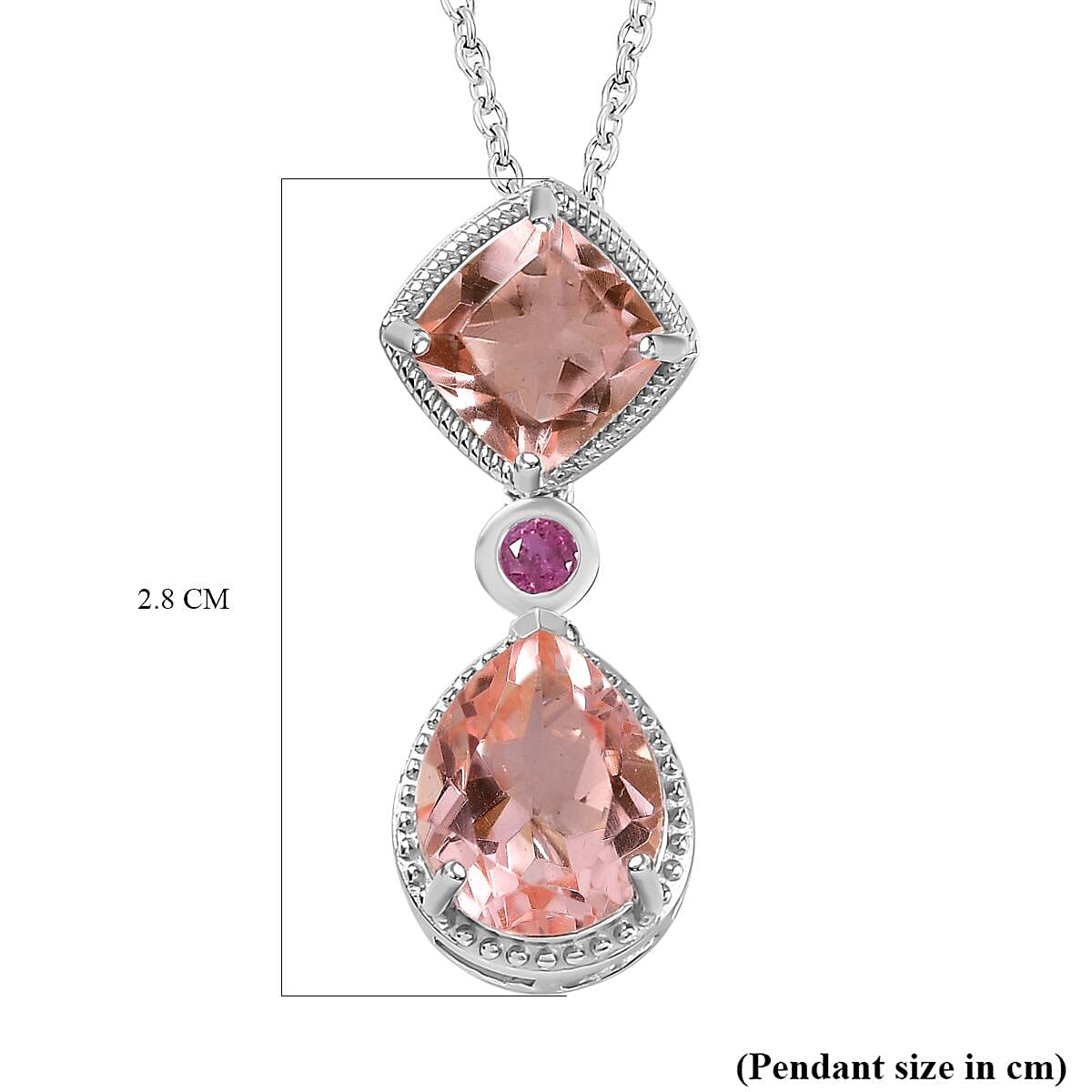 Morganite Colour Quartz & African Ruby Pendant with Chain (Size 20) in Platinum Overlay Sterling Silver 4.50 Ct