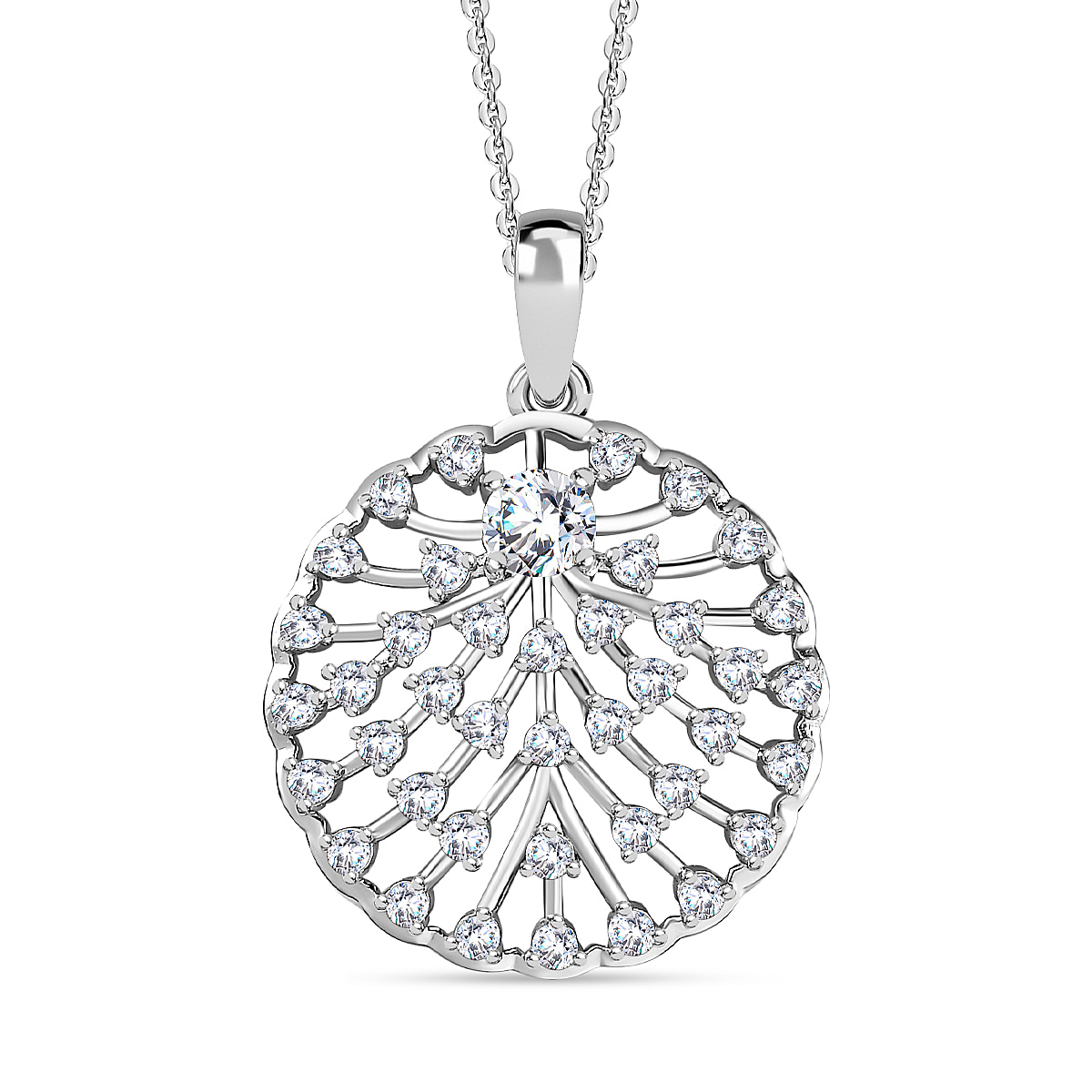 Moissanite Pendant with Chain (Size 20) in Platinum Overlay Sterling Silver 1.16 Ct.