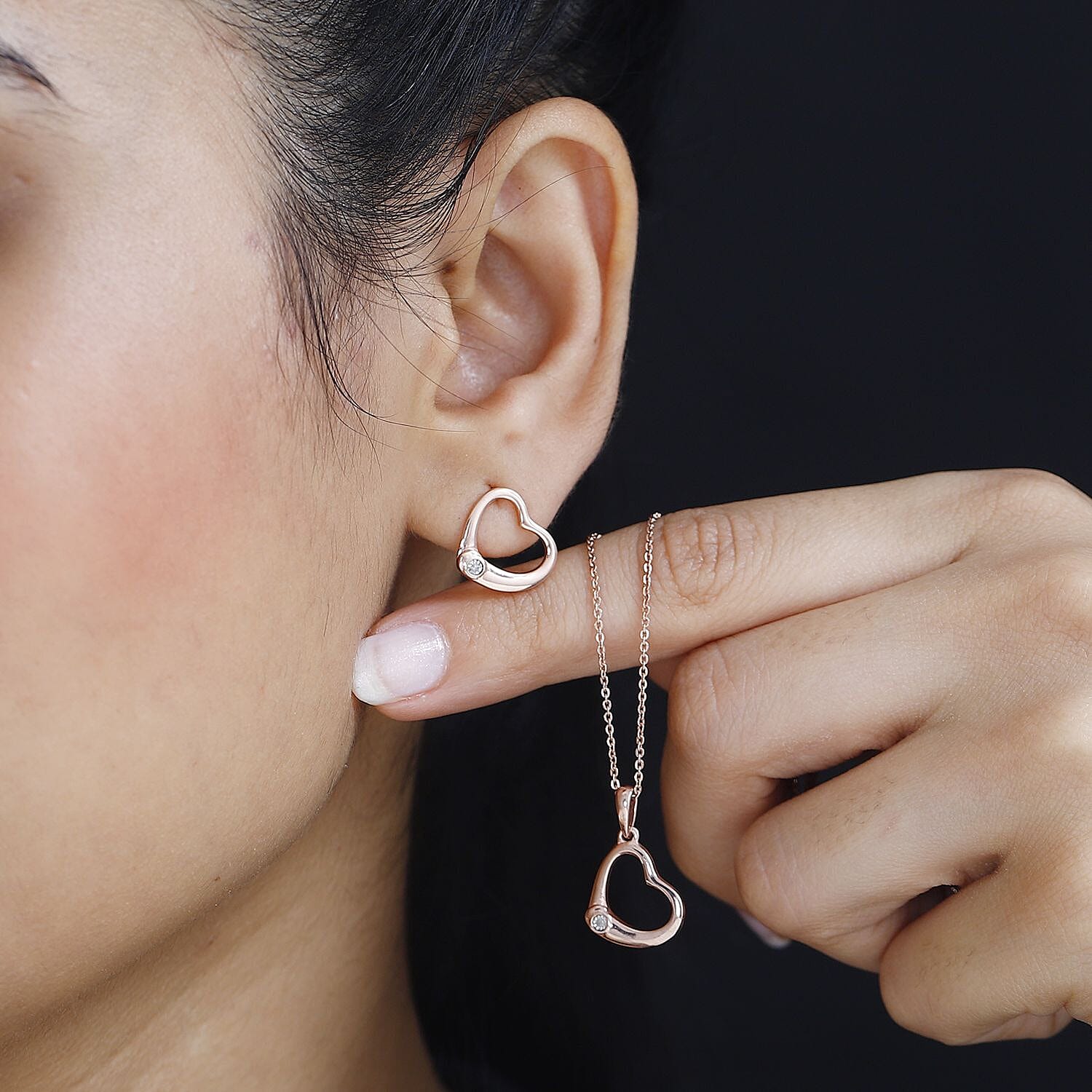 One Time Closeout 2 Piece Set - Diamond Heart Earrings and Pendant