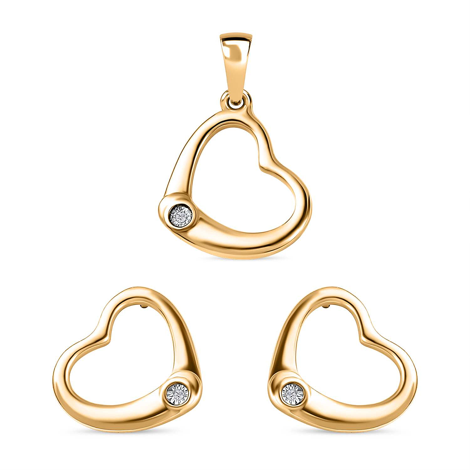 2 Piece Set - Diamond Heart Earrings and Pendant