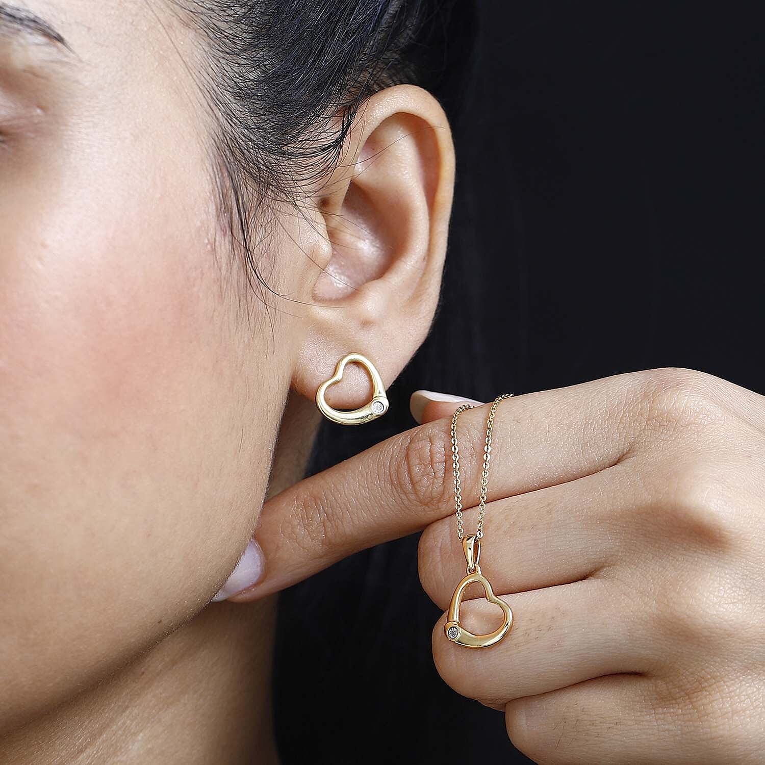 One Time Closeout 2 Piece Set - Diamond Heart Earrings and Pendant