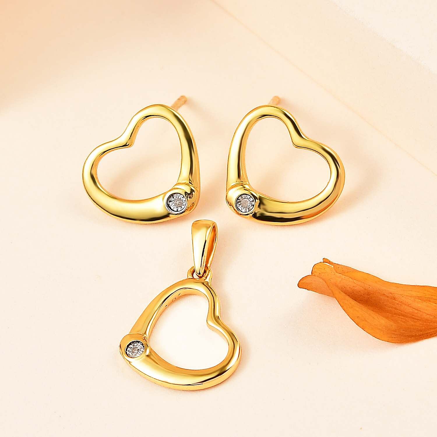 One Time Closeout 2 Piece Set - Diamond Heart Earrings and Pendant