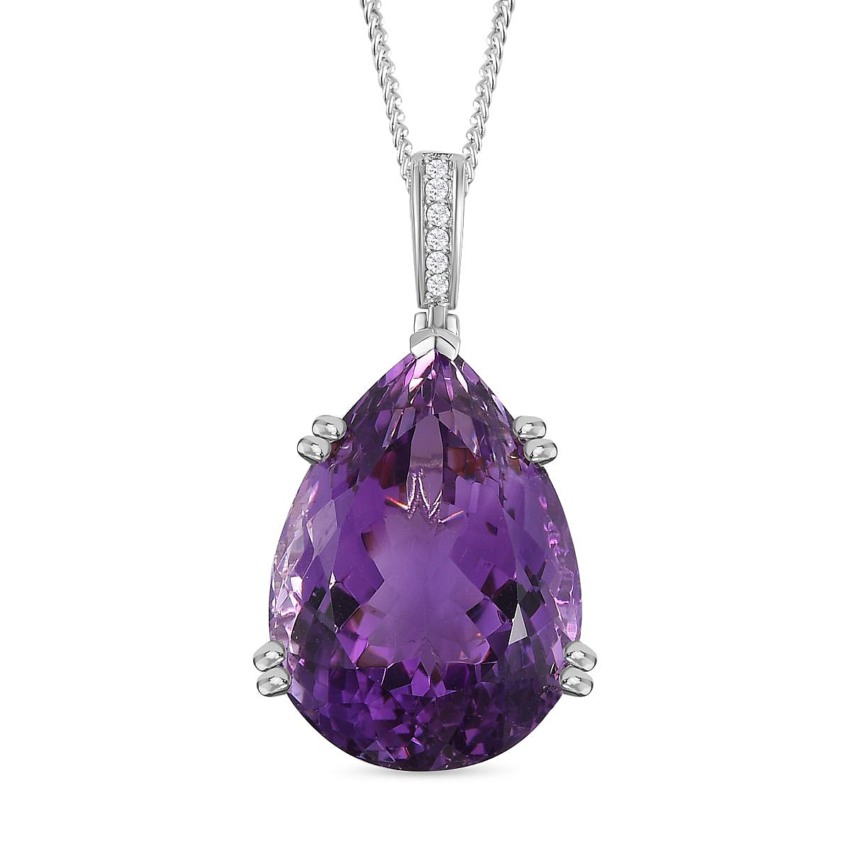 Canela Amethyst & Natural Zircon Pendant with Chain (Size 20) in Platinum Overlay Sterling Silver 50.10 Ct, Silver Wt. 11.5 Gms