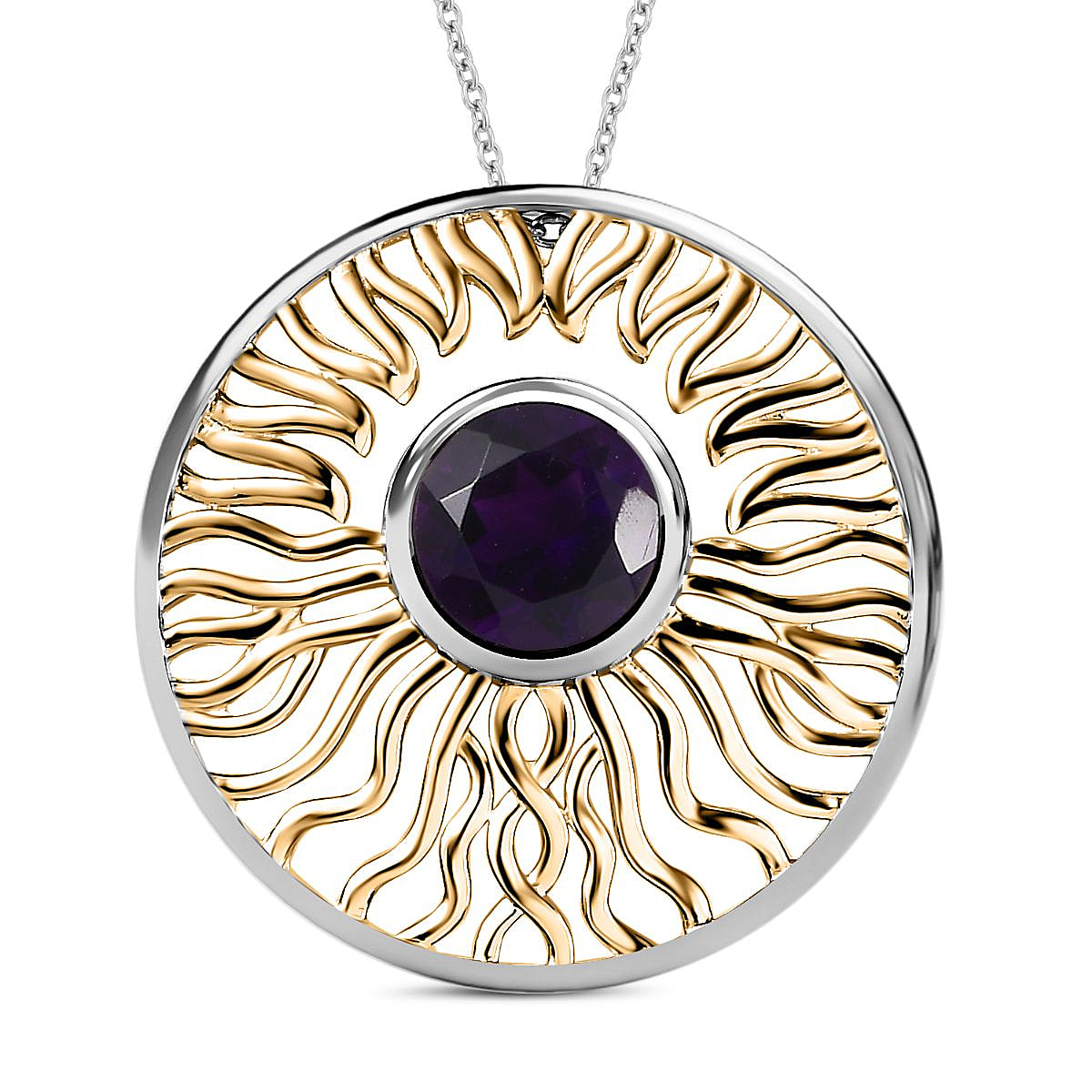Moroccan Amethyst Solitaire Pendant with Chain (Size 20) in 18K Yellow Gold Vermeil & Platinum Plated Sterling Silver 1.90 Ct, Silver Wt. 6.60 GM