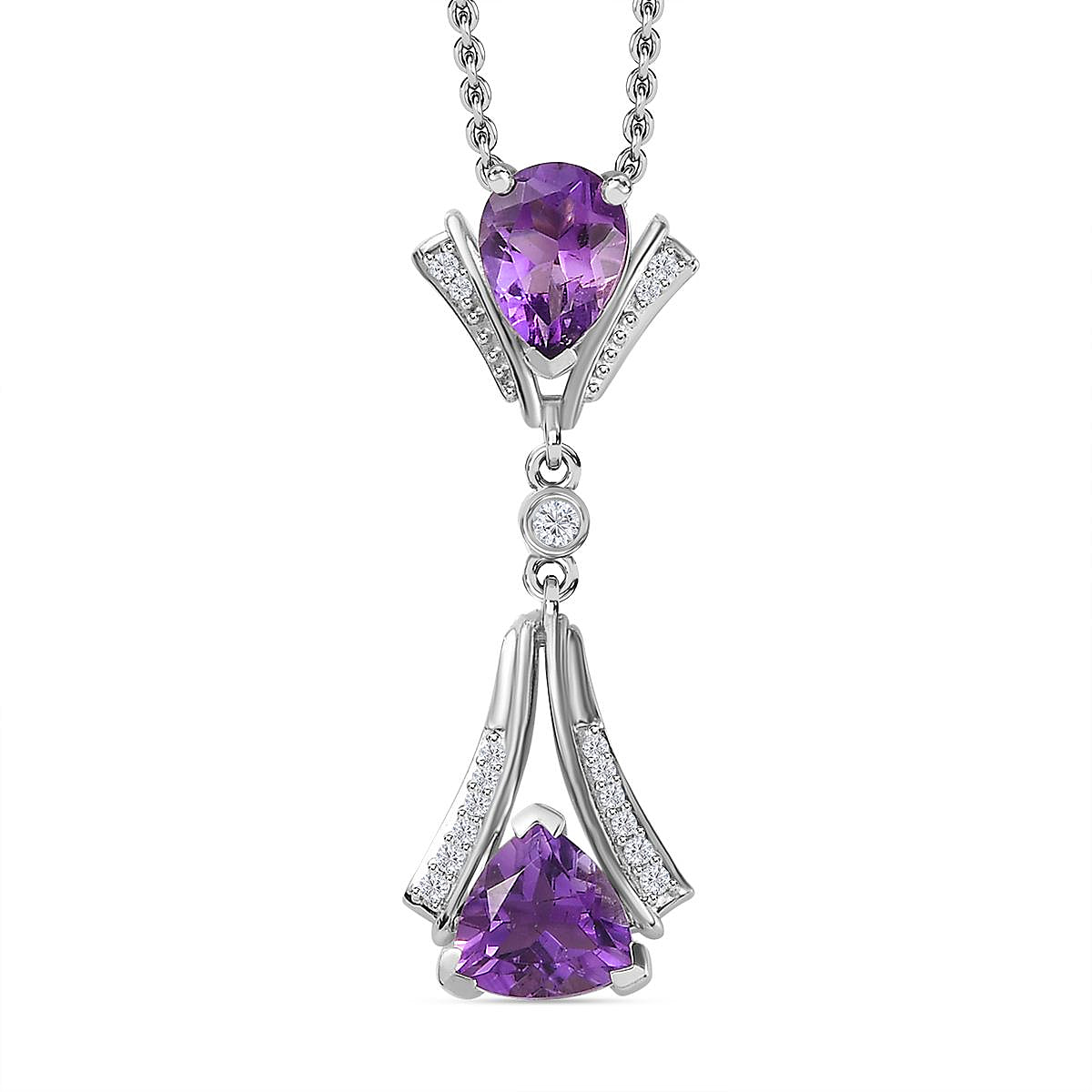 Moroccan Amethyst & Natural Zircon Pendant with Chain (Size 20) in Platinum Overlay Sterling Silver 1.80 Ct, Silver Wt 5.40 GM