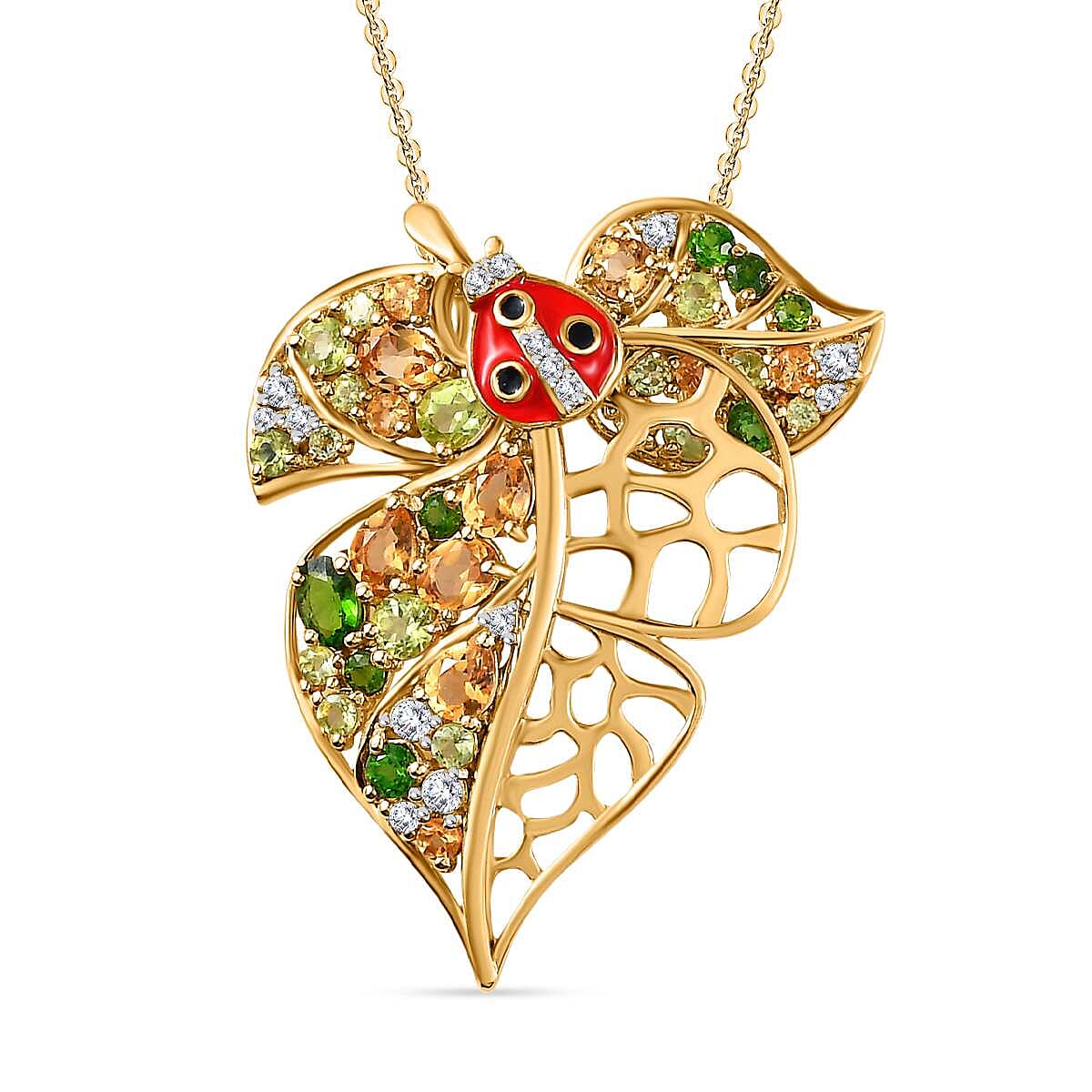 GP Leaf Collection - Hebei Peridot, Citrine, Natural Chrome Diopside & Natural Zircon, Pendant with Chain (Size 20) in 18K Vermeil YG Plated Sterling Silver 2.75 Ct, Silver Wt. 9.26 Gms.