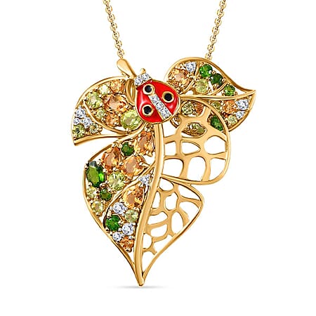 GP Leaf Collection - Hebei Peridot, Citrine, Natural Chrome Diopside & Natural Zircon, Pendant with Chain (Size 20) in 18K Vermeil YG Plated Sterling Silver 2.75 Ct, Silver Wt. 9.26 Gms.