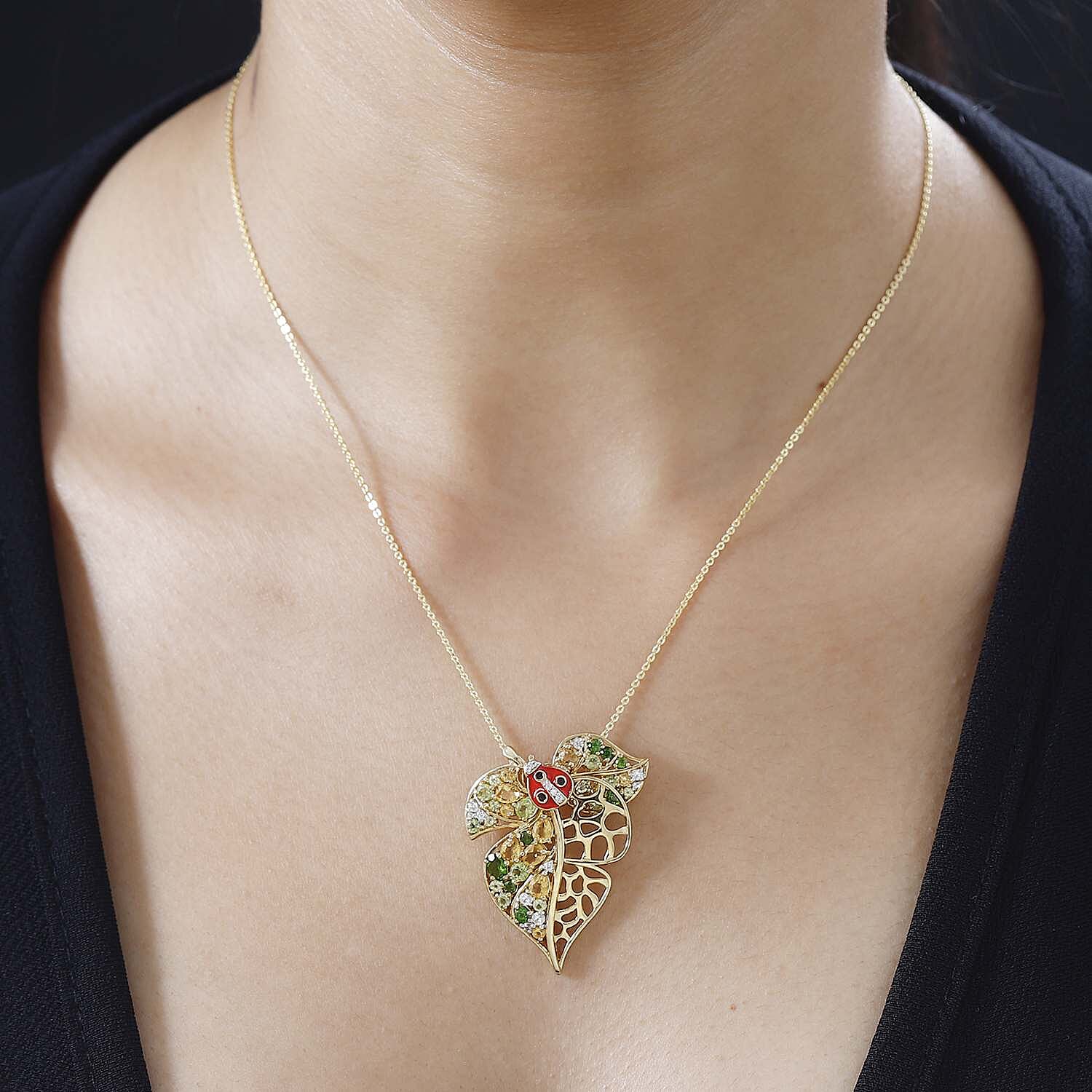 GP Leaf Collection - Hebei Peridot, Citrine, Natural Chrome Diopside & Natural Zircon, Pendant with Chain (Size 20) in 18K Vermeil YG Plated Sterling Silver 2.75 Ct, Silver Wt. 9.26 Gms.