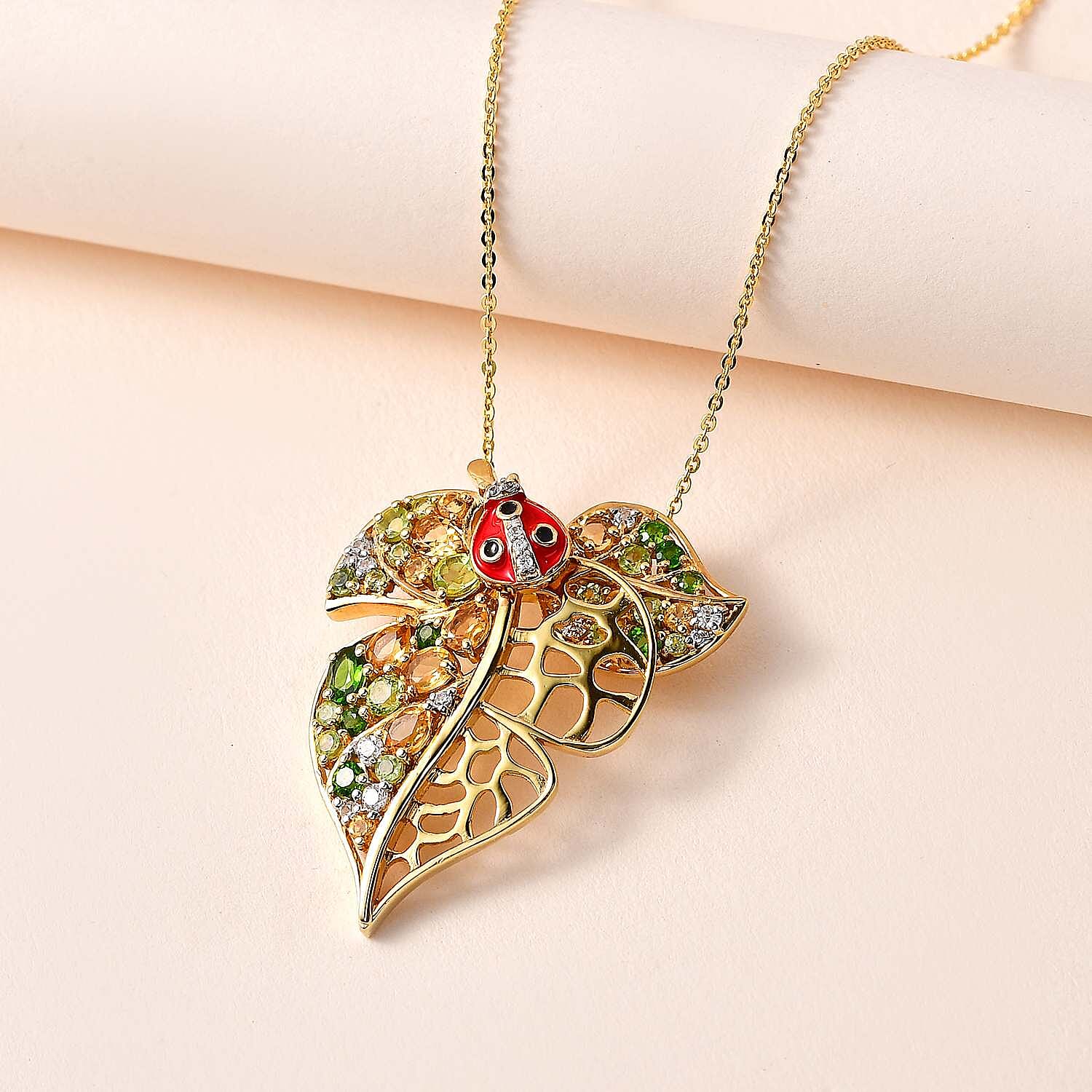 GP Leaf Collection - Hebei Peridot, Citrine, Natural Chrome Diopside & Natural Zircon, Pendant with Chain (Size 20) in 18K Vermeil YG Plated Sterling Silver 2.75 Ct, Silver Wt. 9.26 Gms.