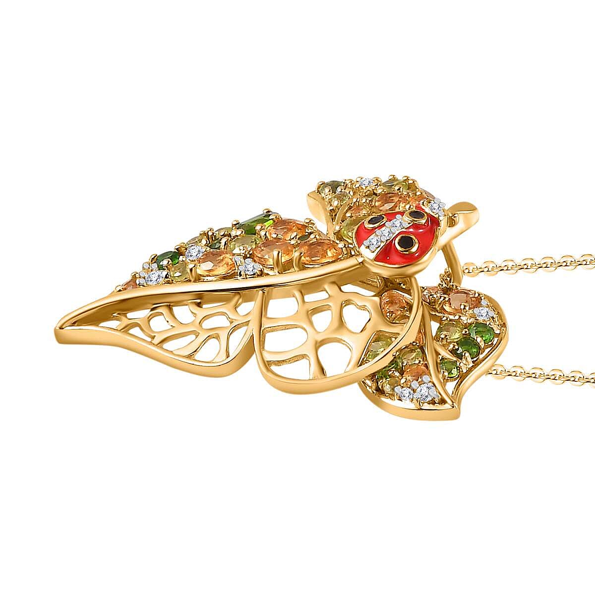 GP Leaf Collection - Hebei Peridot, Citrine, Natural Chrome Diopside & Natural Zircon, Pendant with Chain (Size 20) in 18K Vermeil YG Plated Sterling Silver 2.75 Ct, Silver Wt. 9.26 Gms.