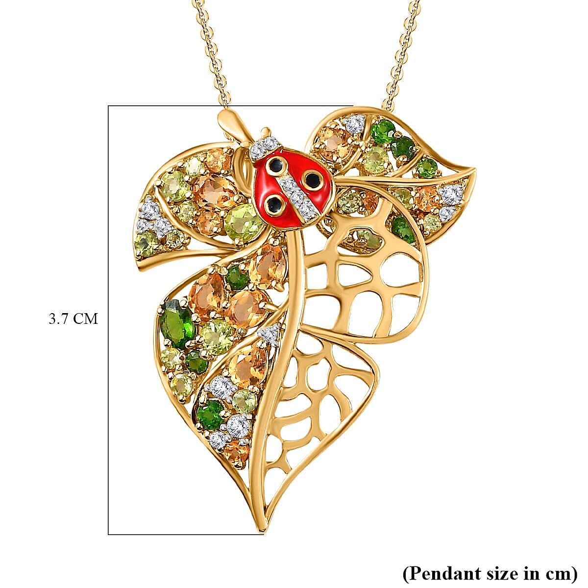 GP Leaf Collection - Hebei Peridot, Citrine, Natural Chrome Diopside & Natural Zircon, Pendant with Chain (Size 20) in 18K Vermeil YG Plated Sterling Silver 2.75 Ct, Silver Wt. 9.26 Gms.