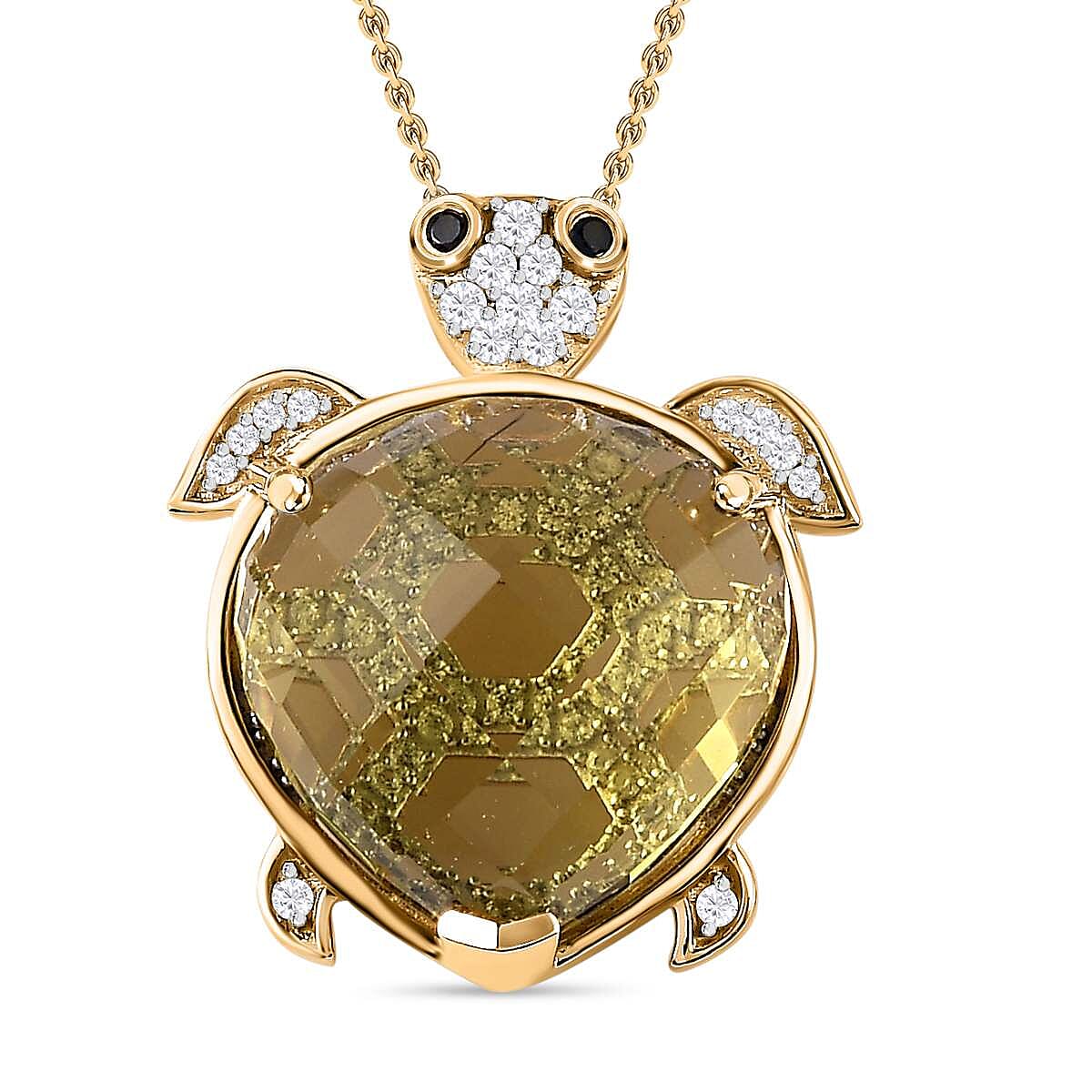 GP Italian Garden Collection - Green Gold Quartz & Multi Gemstone Pendant with Chain (Size 20) in 18K Vermeil YG Plated Sterling Silver 14.60 Ct, Silver Wt. 6.41 Gms