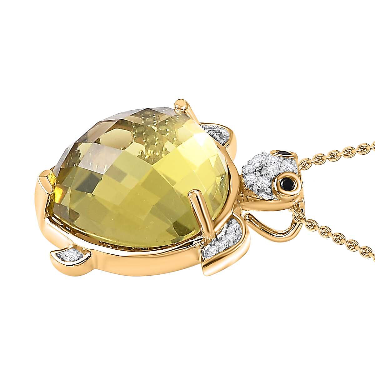 GP Italian Garden Collection - Green Gold Quartz & Multi Gemstone Pendant with Chain (Size 20) in 18K Vermeil YG Plated Sterling Silver 14.60 Ct, Silver Wt. 6.41 Gms