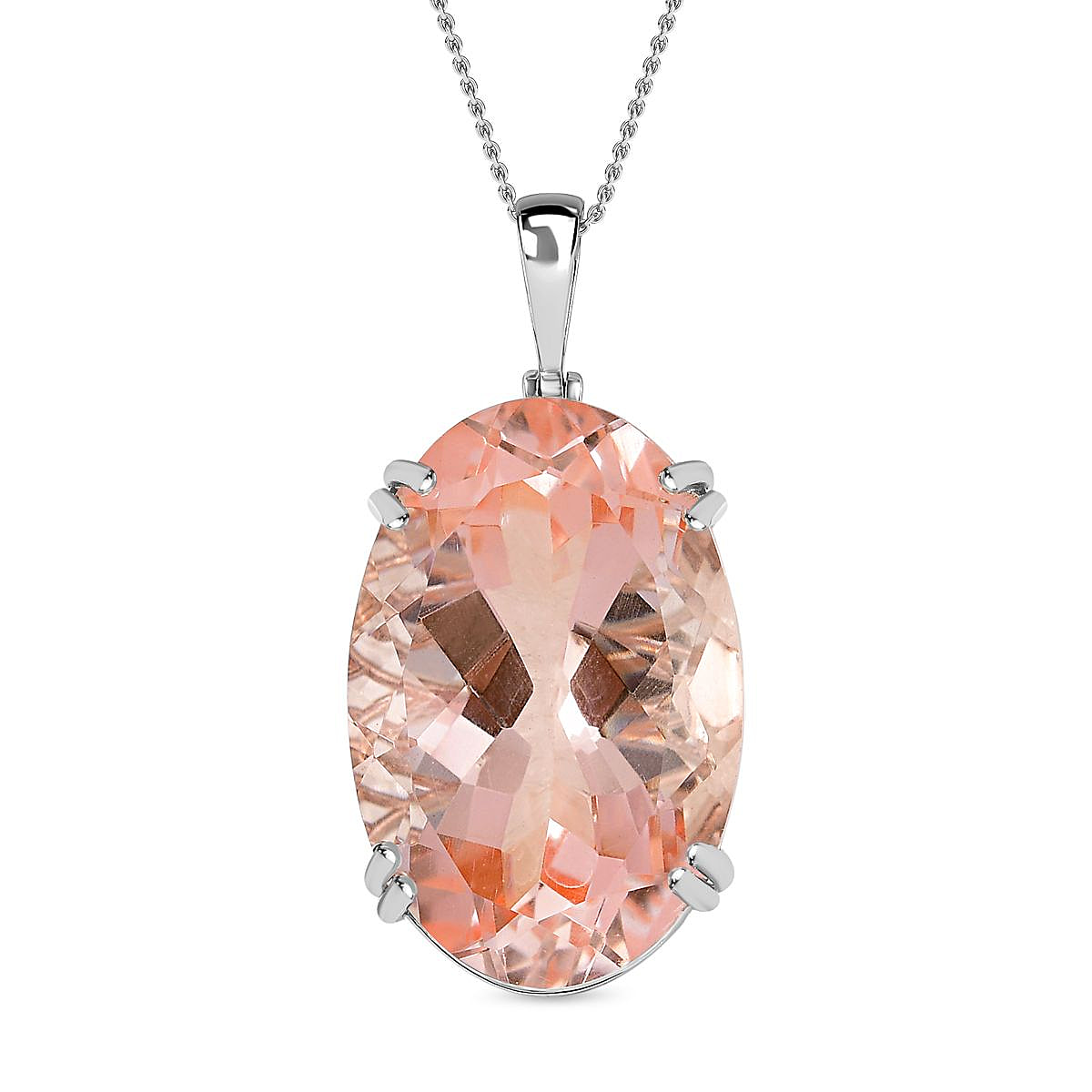 Morganite Color Quartz Pendant with Chain (Size 20) in Platinum Overlay Sterling Silver  Wt. 10.36 Gms  50.000  Ct.