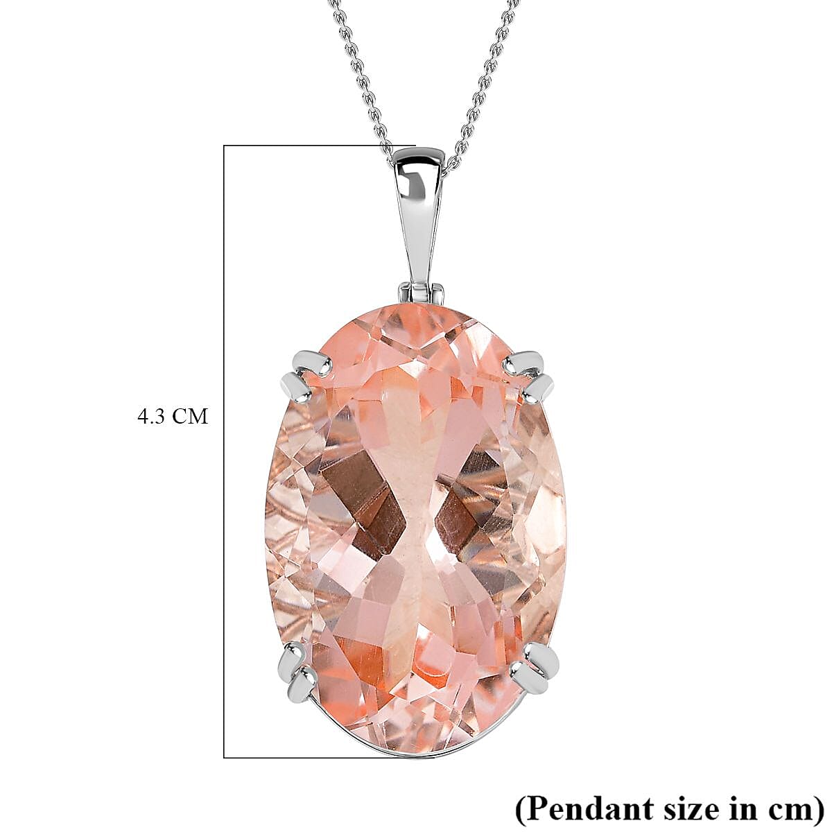 50 Carat Morganite Color Quartz Solitaire Pendant with Chain (Size 20) in Platinum Overlay Sterling Silver