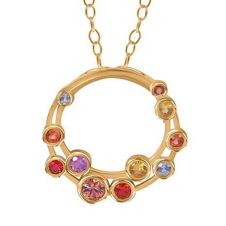 Multi Sapphire Bubble Pendant with Chain (Size 20) in 18K Vermeil Yellow Gold Plated Sterling Silver 1.13 Ct.