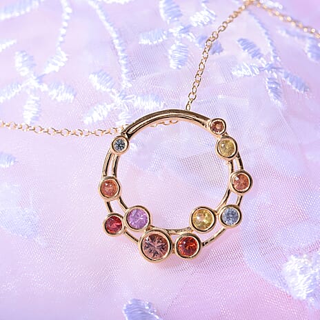 Multi Sapphire Bubble Pendant with Chain (Size 20) in 18K Vermeil Yellow Gold Plated Sterling Silver 1.13 Ct.
